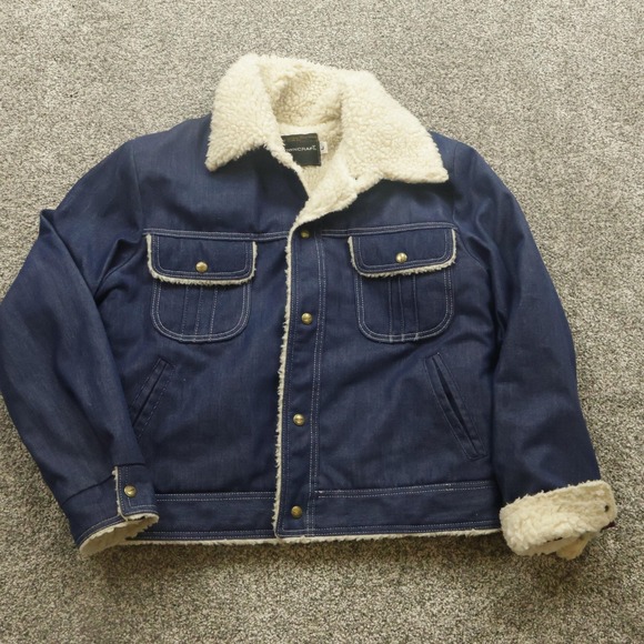 Vintage Towncraft Jacket Mens Large Blue Sherpa Lined Denim Trucker Coat 90s - Picture 1 of 11